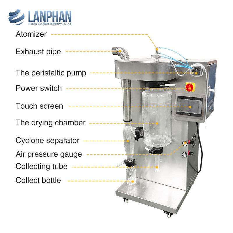 1500 ml/h ~ 2000 ml/h Εργαστήριο γυαλί ψεκαστήρα για τομάτα γάλα καφέ αυγά σκόνη ορού γάλακτος