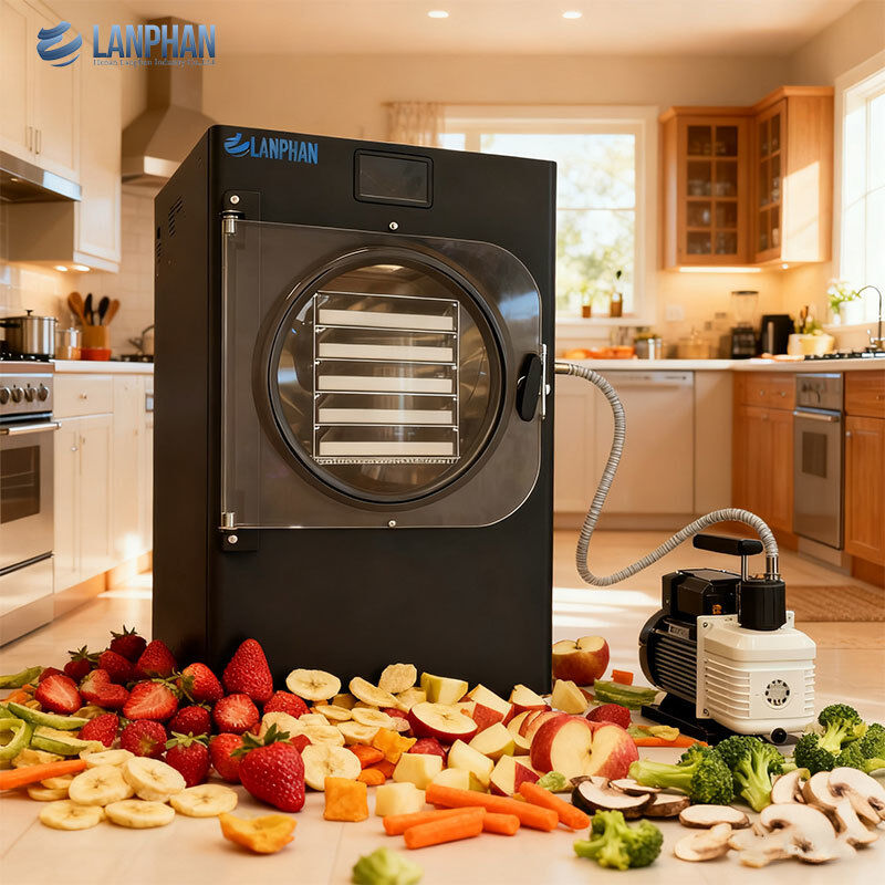 Μικρού μεγέθους ανοξείδωτο στεγνωτήριο κατάψυξης 5 δίσκων με αντλία λαδιού για καραμέλες και τρόφιμα