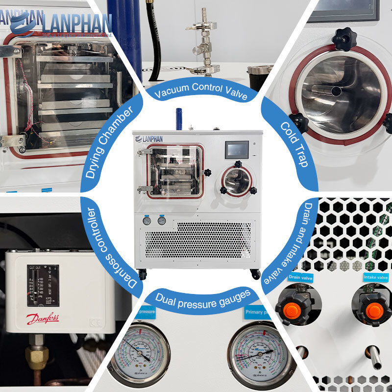 Εργαστηριακή συσκευή στεγνώσεως με ψύξη (freeze dryer), συσκευή στεγνώσεως υπό κενό για τη βιολογική παρασκευή φαρμακευτικών τροφίμων